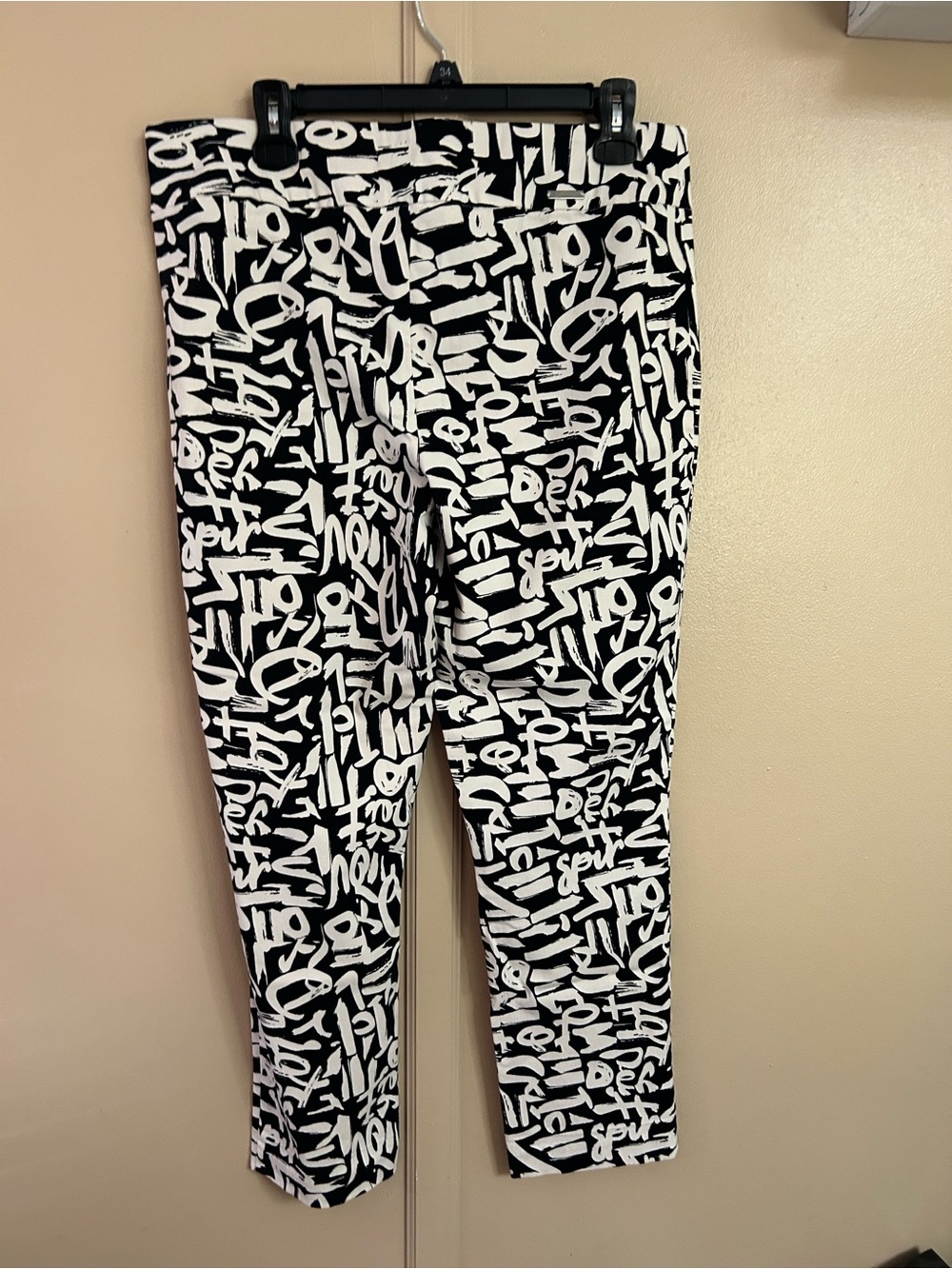 Joseph Ribkoff Black and White Graffiti Print pants.